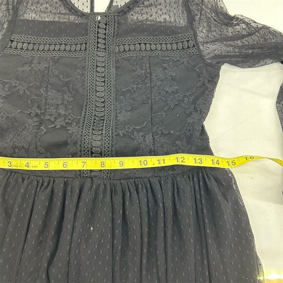 Disney Snow White Black Lace Swing Dress M Polka Dot Party Long Sleeve - Picture 10 of 11